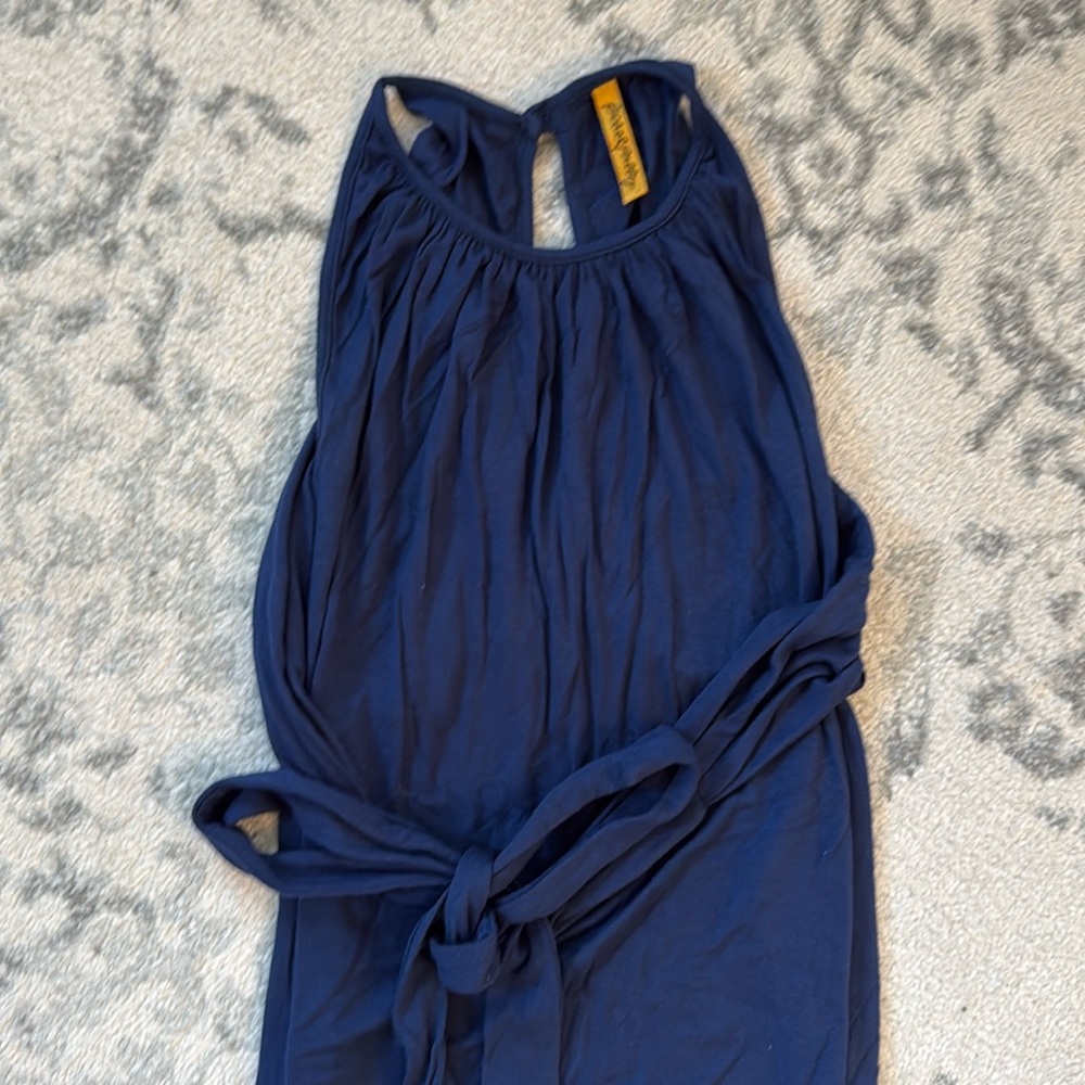 Rachel Pally - Navy Halter Dress with wrap tie and pearl button clasp - Size XS